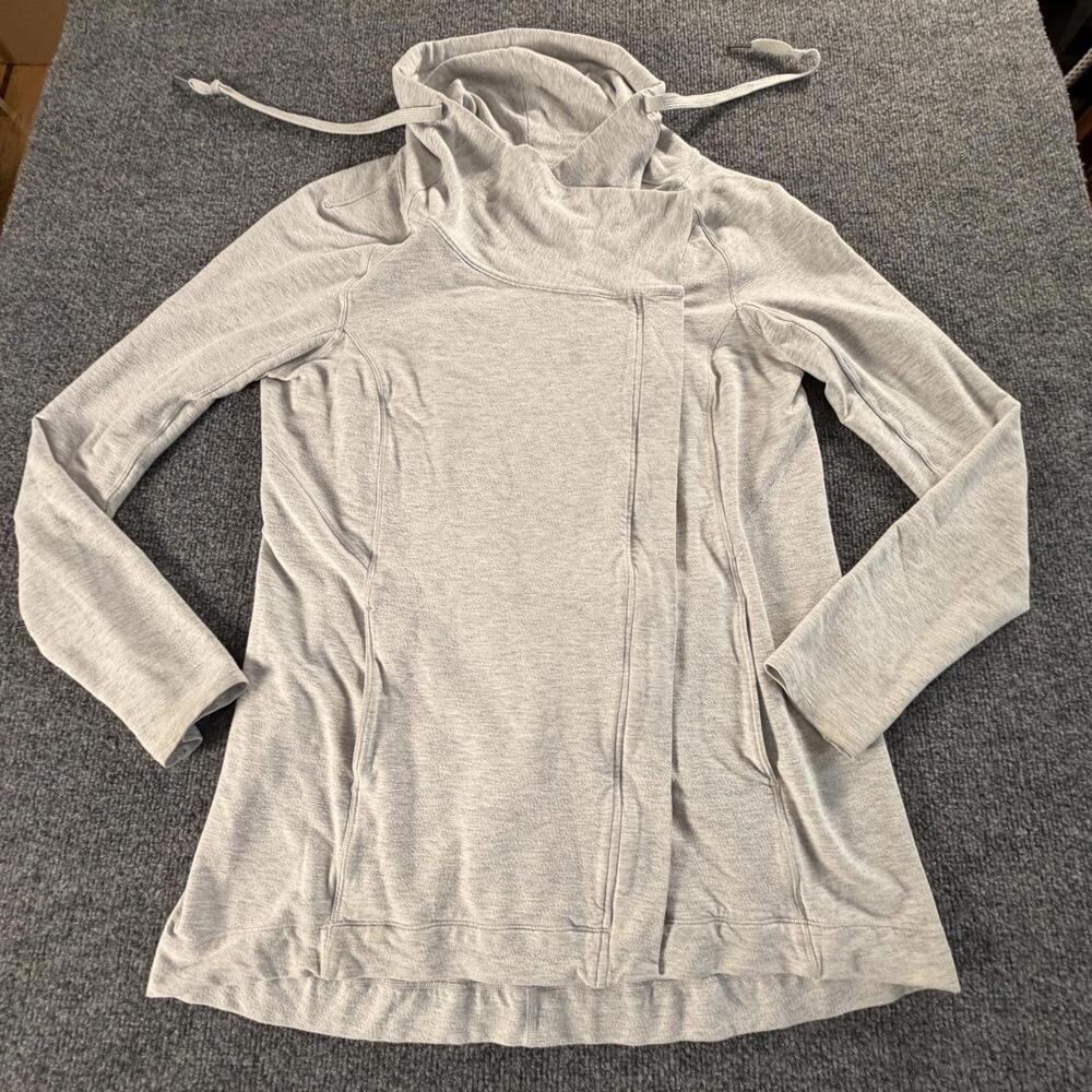 Lululemon Asymmetric Zip Hoodie Grey Moto Funnel Neckโ Jacket Womens Size 8 705